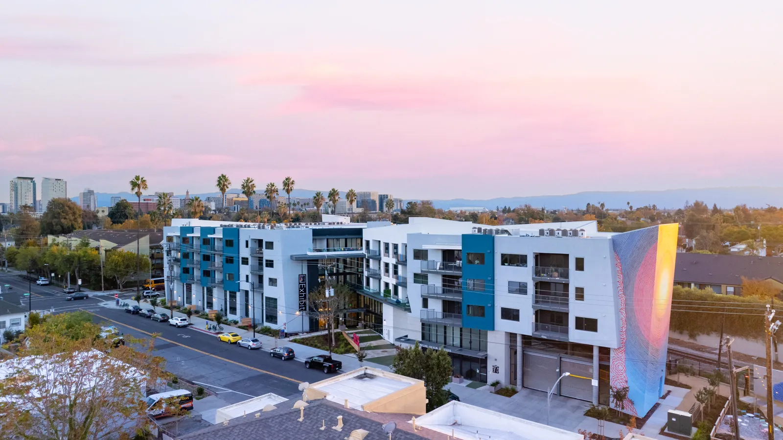 The exterior of an apartment building.