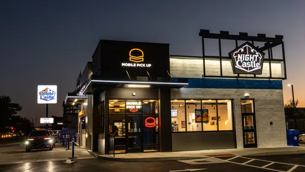 A White Castle restaurant at night.