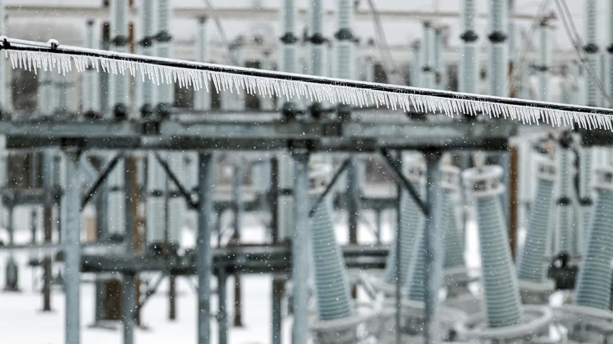 Electrical substation in an ice storm in Canada.