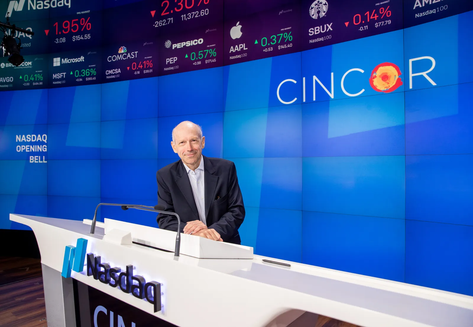 Marc de Garidel ringing the Nasdaq stock market opening bell.