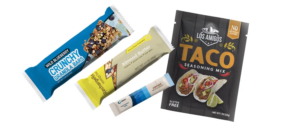 Amcor's curbside recyclable AmFiber High-Barrier Performance Paper Packaging for granola bars and taco seasoning, launching in North America