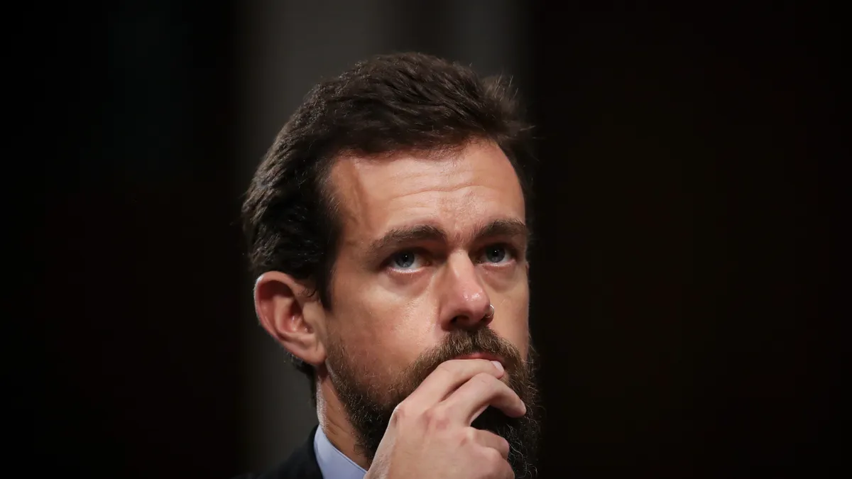 Block Head Jack Dorsey testifies during a Senate Intelligence Committee hearing on Capitol Hill.