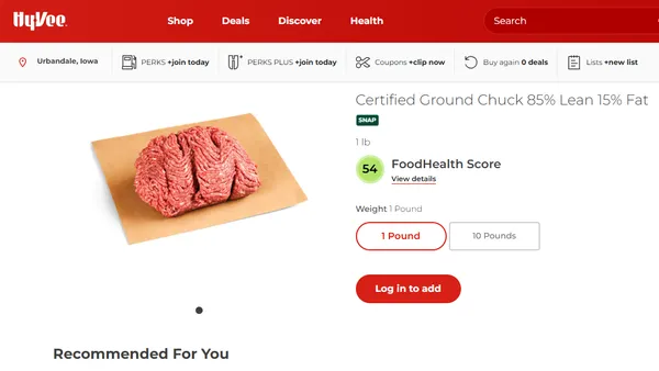 A product's nutritional score on a grocer's website.