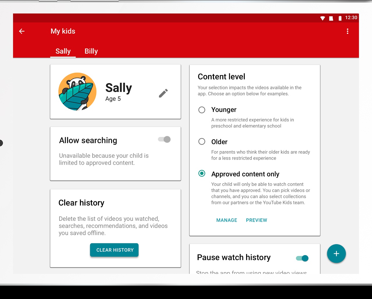 YouTube Kids' parent approval process