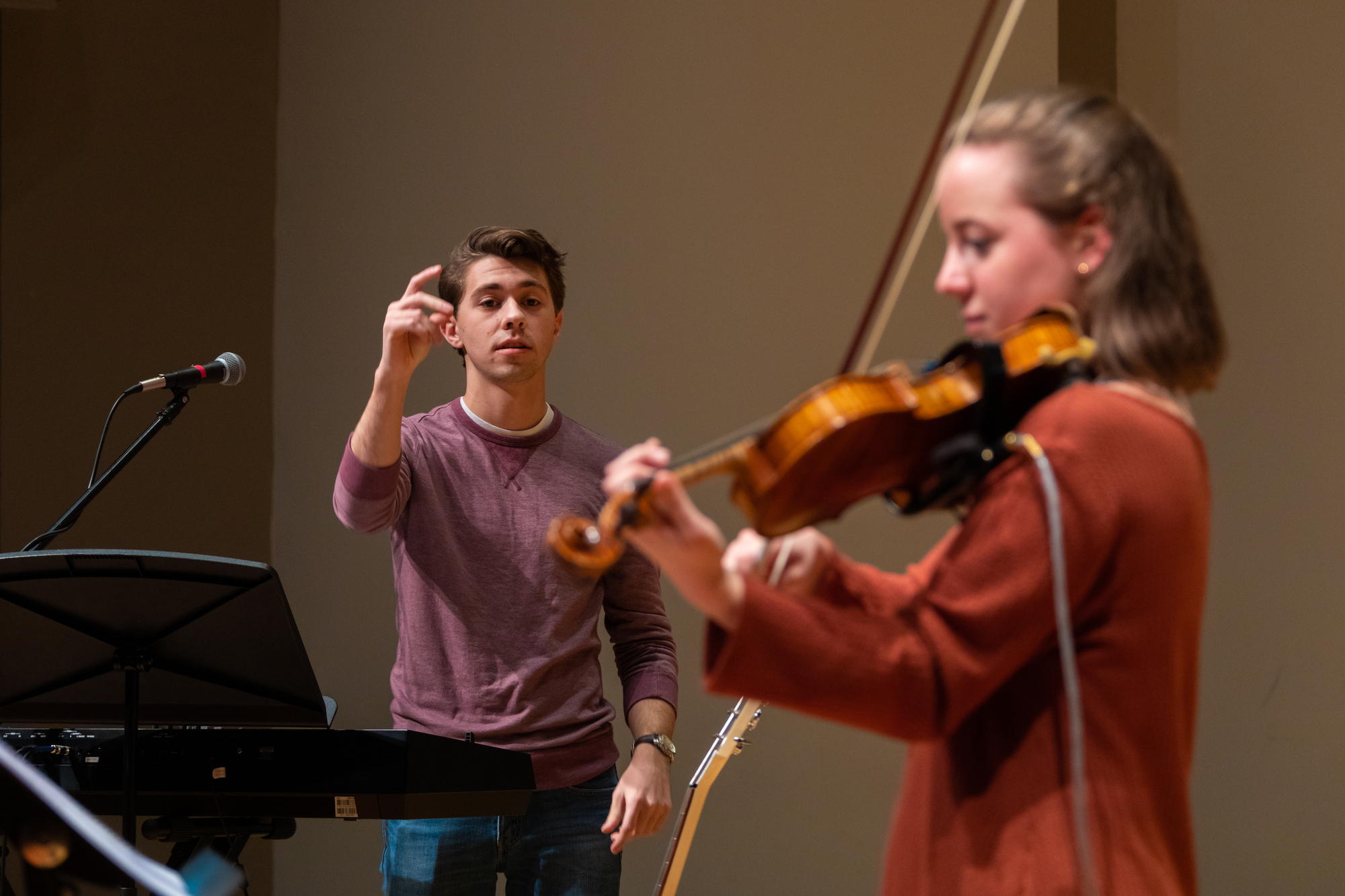 Shenandoah University students play instruments.