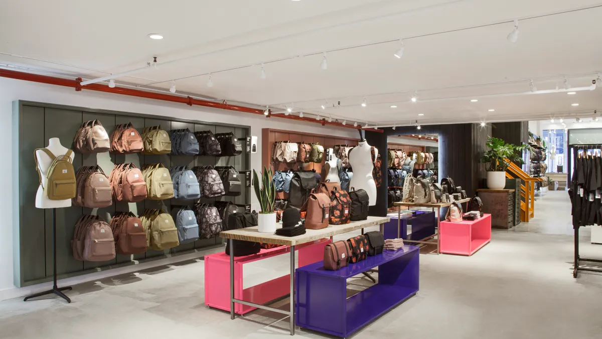 A display of backpacks in Herschel Supply's New York City store.