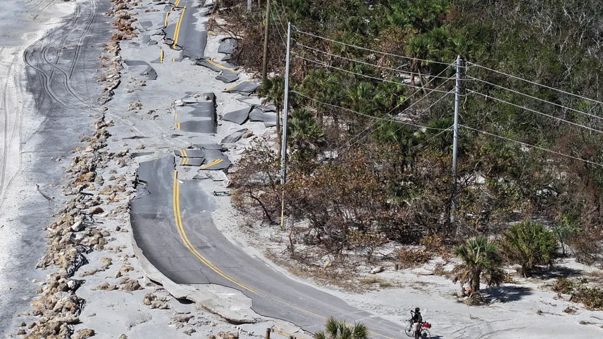 An aerial view shows highway destroyed by Hurricane Milton