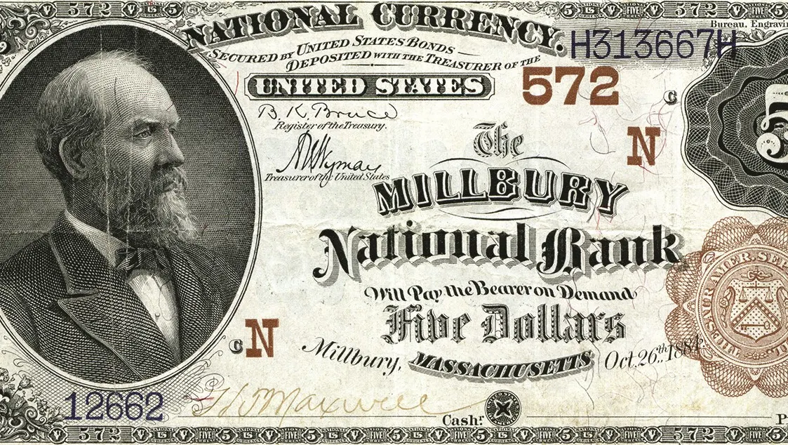 old money printed by millbury national bank