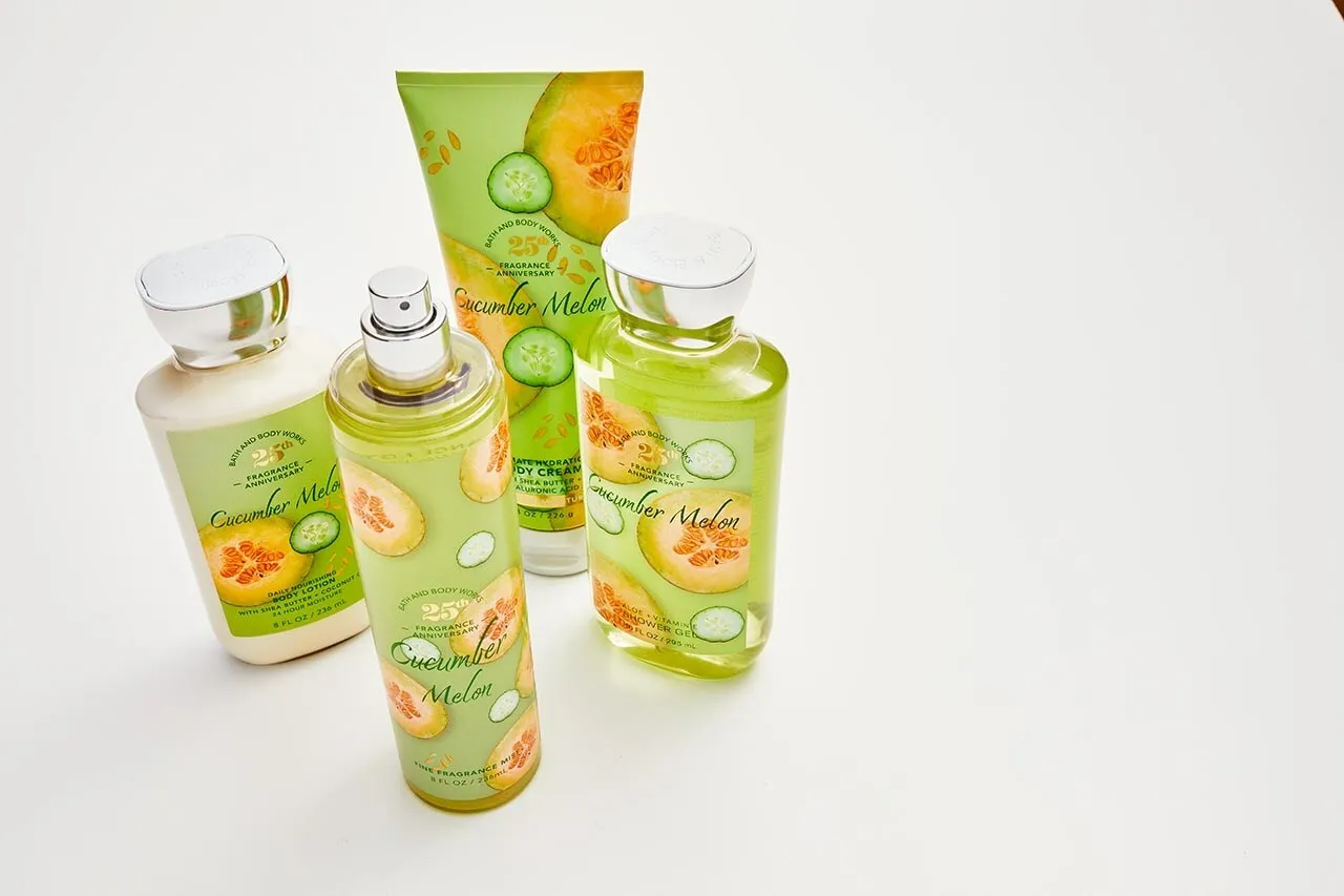 An array of Bath & Body Works products in the Cucumber Melon scent.