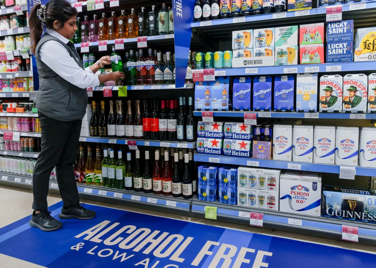 Non- and low-alcoholic products on grocery store shelves