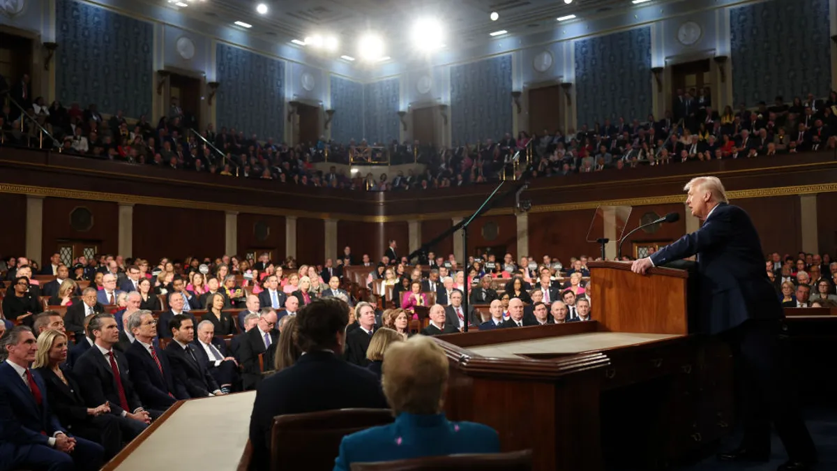 U.S. President Donald Trump addresses a joint session of Congress at the U.S. Capitol on March 4 in Washignton, D.C.