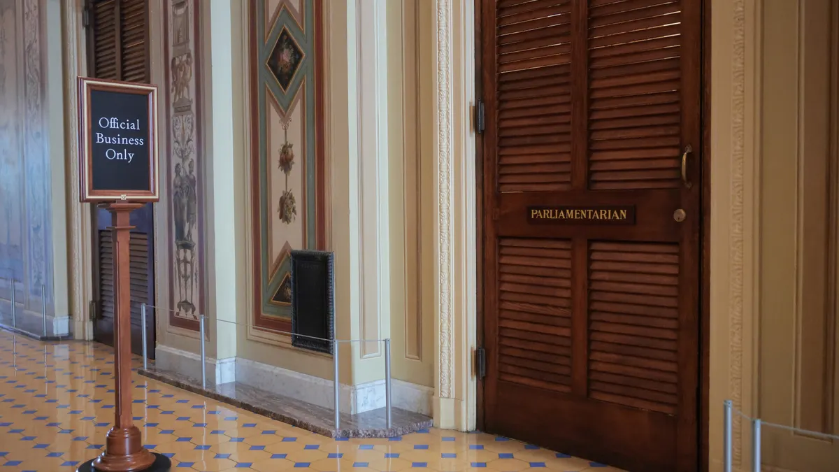 The doors to the Senate Parliamentarian's office are seen in the U.S. Capitol on June 23, 2025 in Washington, DC.