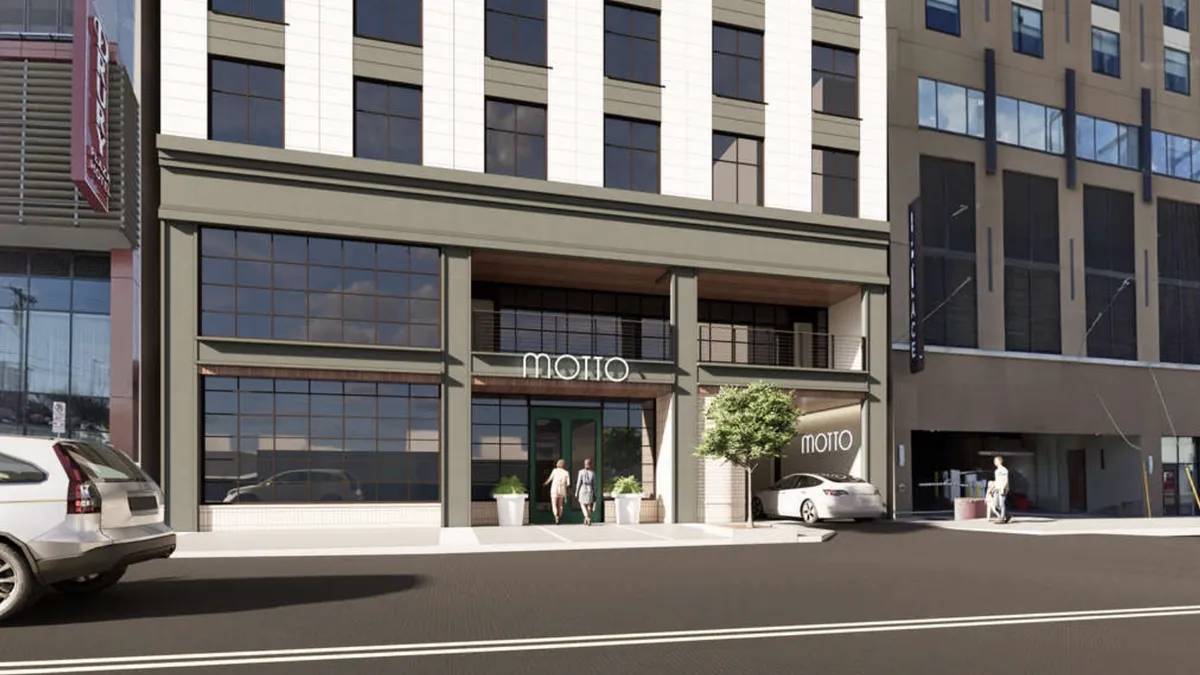 A rendering of the exterior of Motto by Hilton Nashville.