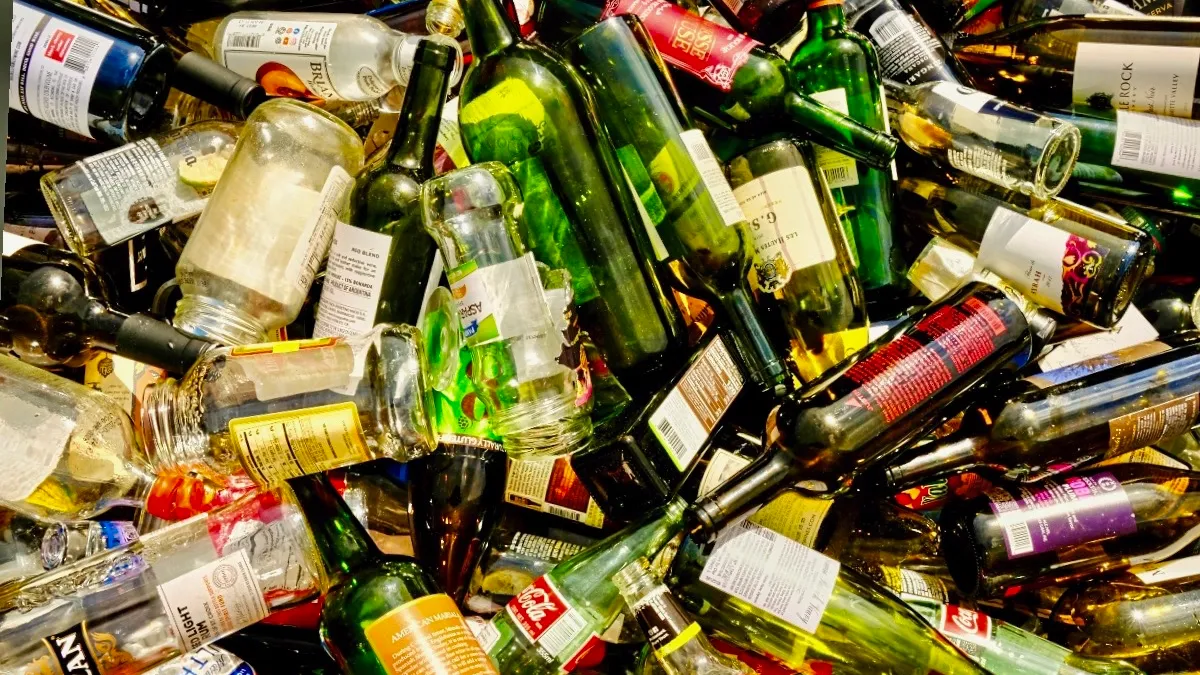 Glass bottles at recycling center