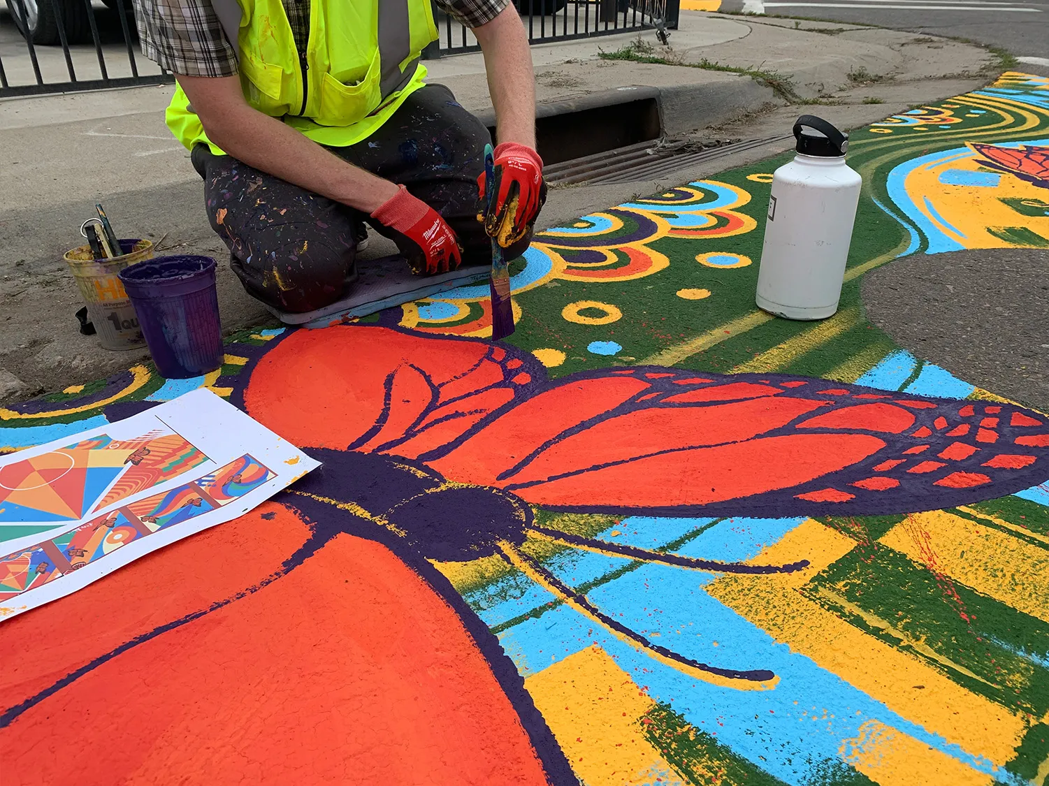 Asphalt art installation in Denver.