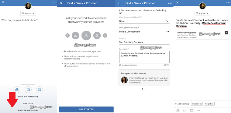 LinkedIn 'Find a Service Provider' post