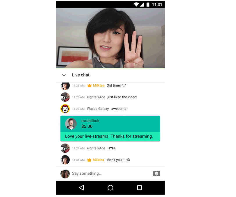 YouTube's 'Super Chat' live-streamer tipping option