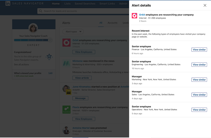 LinkedIn Sales Navigator alerts