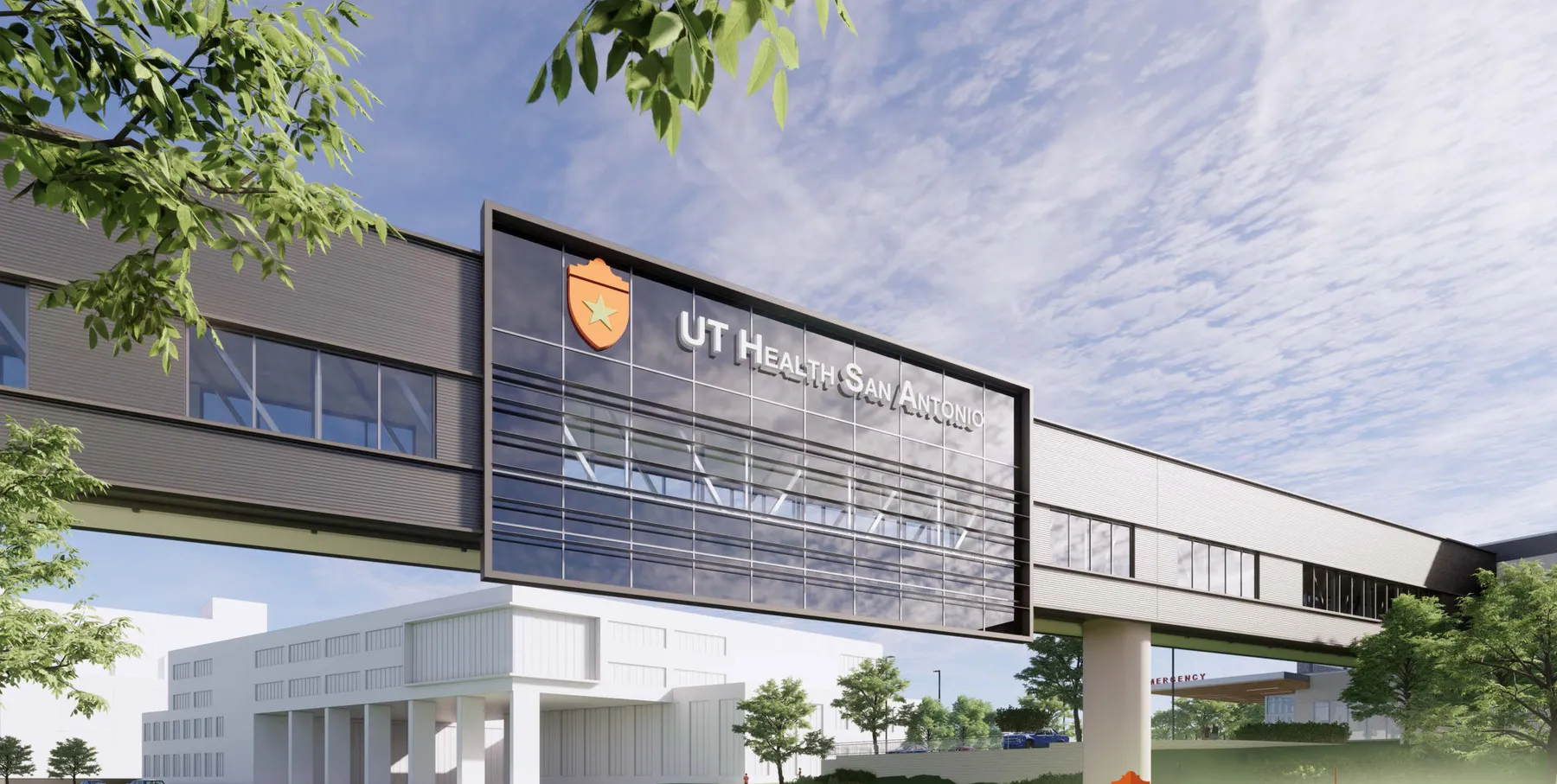 Bridge connecting hospital to Mays Cancer Center, the National Cancer Institute-Designated Cancer Center at UT Health San Antonio