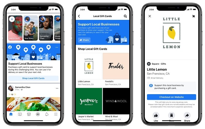 Facebook gift cards listing