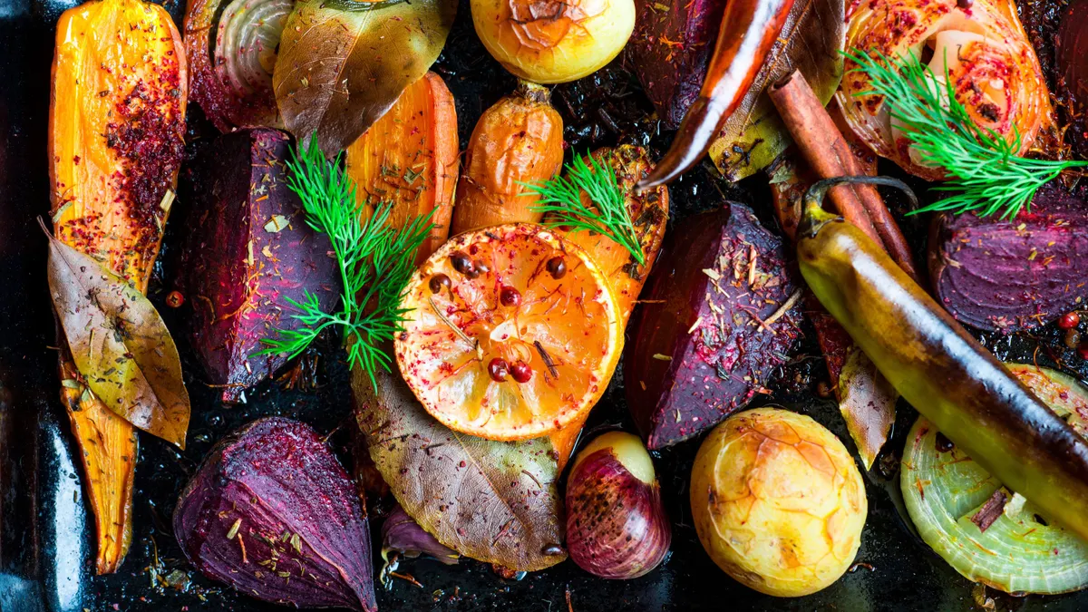 Roasted vegetables, closeup view
