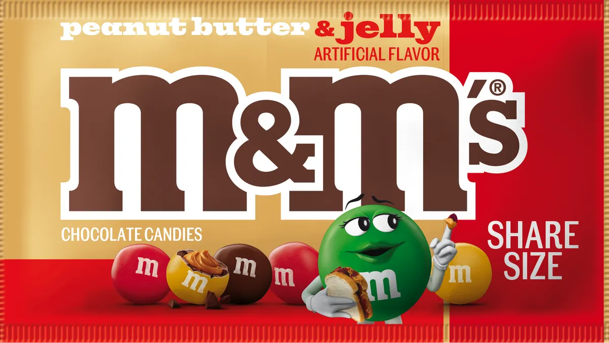 A package of  M&M'S Peanut Butter & Jelly.