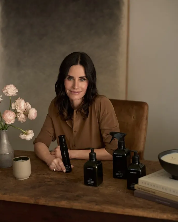 Homecourt founder Courteney Cox with the brand's products