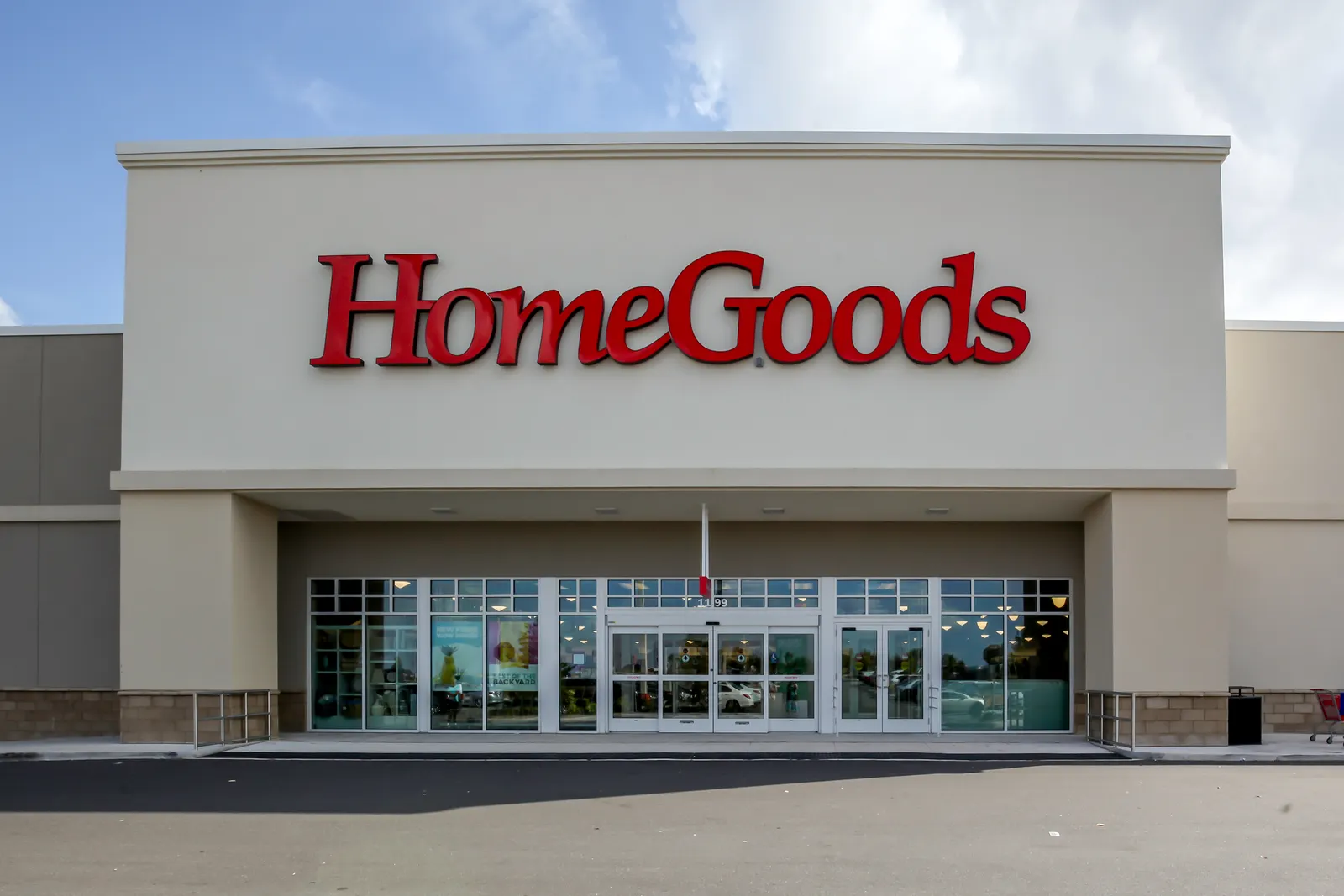 HomeGoods storefront with the name in red lettering