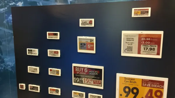 Digital price tags on display in a trade show booth
