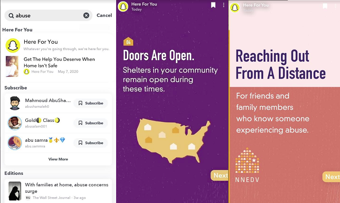 Snapchat domestic violence support