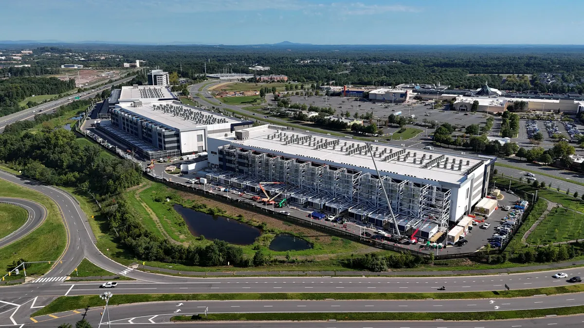 An aerial view of a large building.