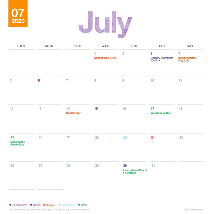 Twitter July 2020 calendar