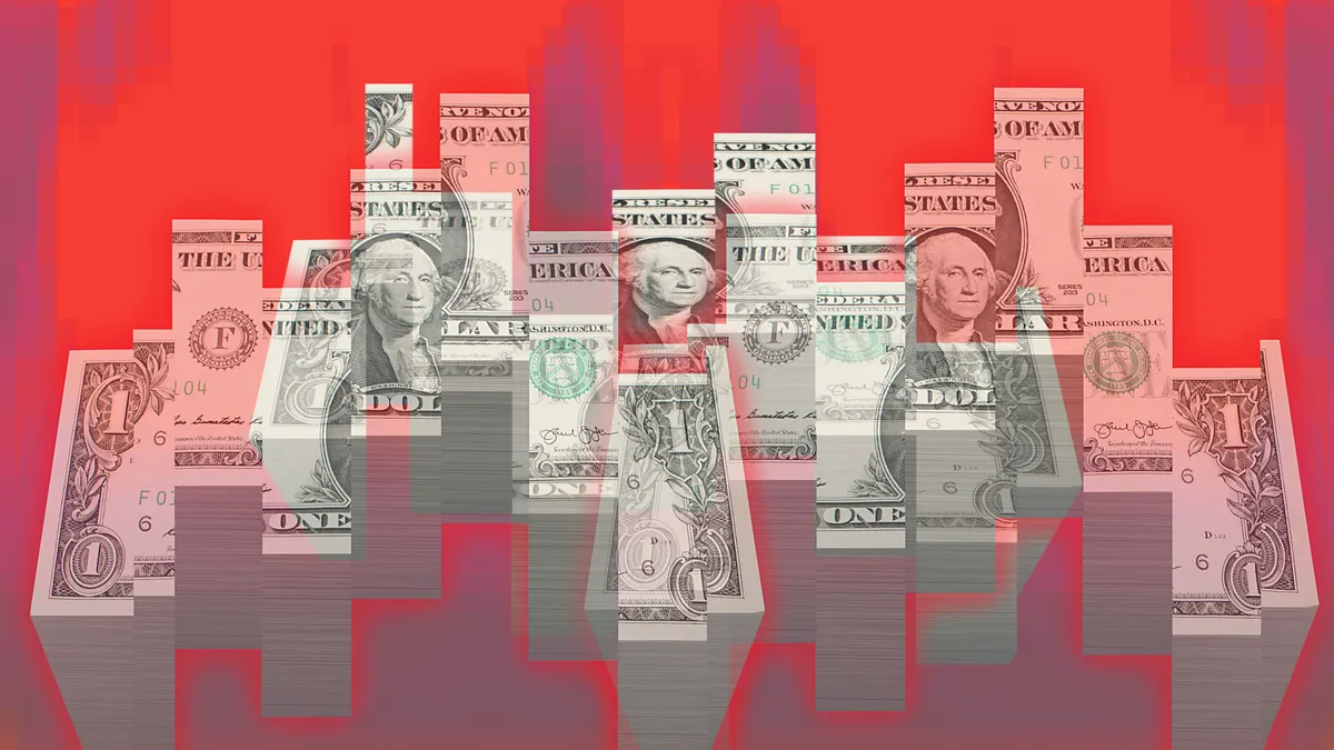 Abstract graphic bar graph with US paper currency
