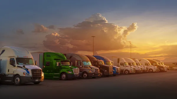 Semi trucks parked on a resting station in Texas, USA.