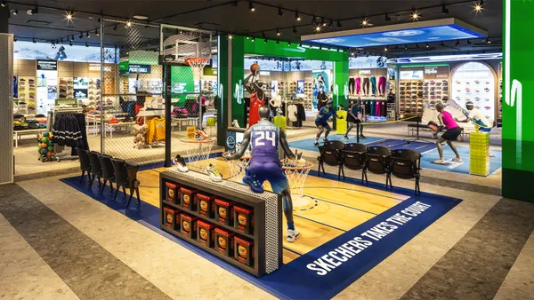 A basketball half court featured in Skechers first performance store.