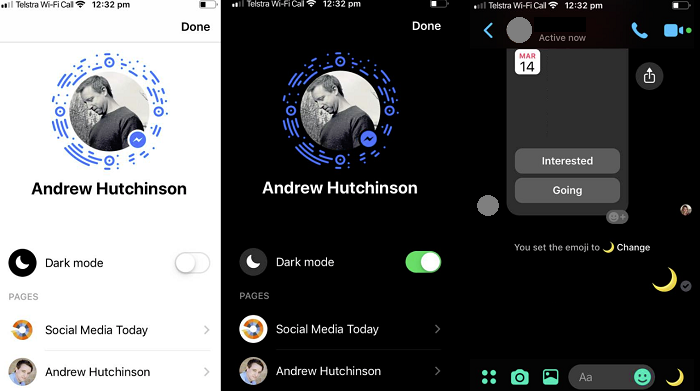 Messenger dark mode screenshots