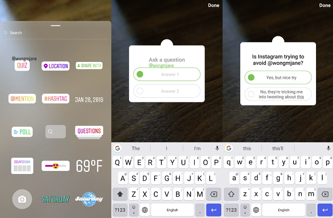 Instagram Stories quiz sticker examples