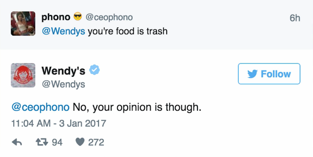 An example of a tweet interaction from Wendy's