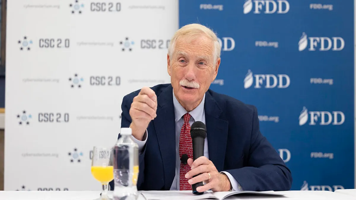 Sen. Angus King discussed a report on the implementation of cybersecurity recommendations during a presentation on Sept. 19, 2024 in Washington D.C.