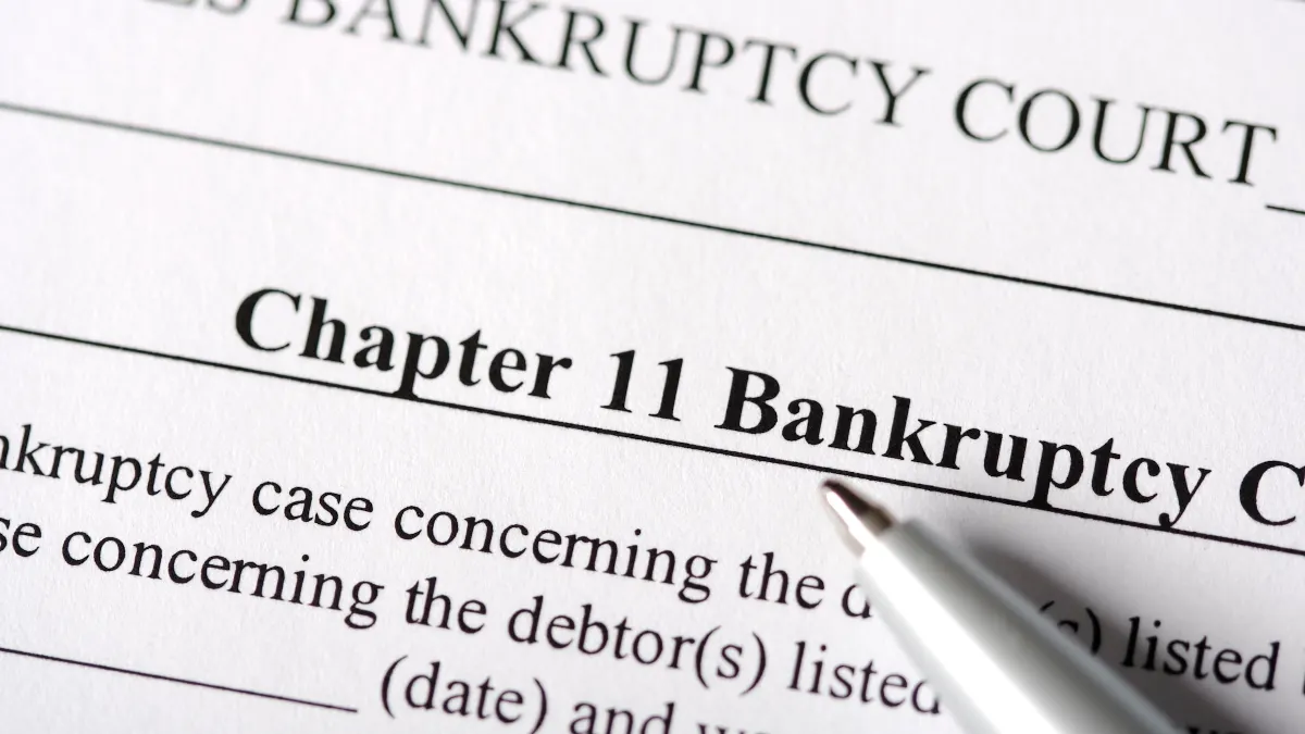 A Chapter 11 bankruptcy court document, with a pen under the word "bankruptcy."