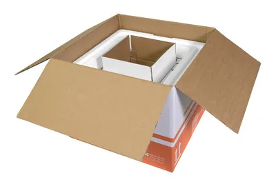 An open shipping box with temperature-control internal packaging components.