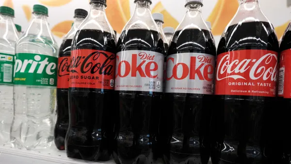 Bottles of Coca-Cola products are displayed on a store shelf on July 14, 2023 in New York City.