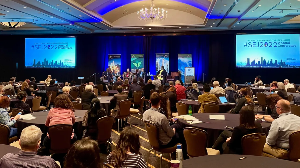 SEJ 2022 panel in Houston. From left to right on stage: Darryl Fears (Washington Post), Earthea Nance (EPA), Carlton Waterhouse (EPA) and Rosemary Enobakhare (EPA).