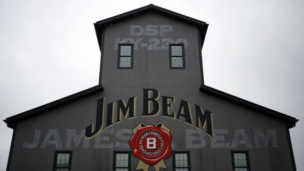 The Jim Beam distillery is pictured on a grey day.