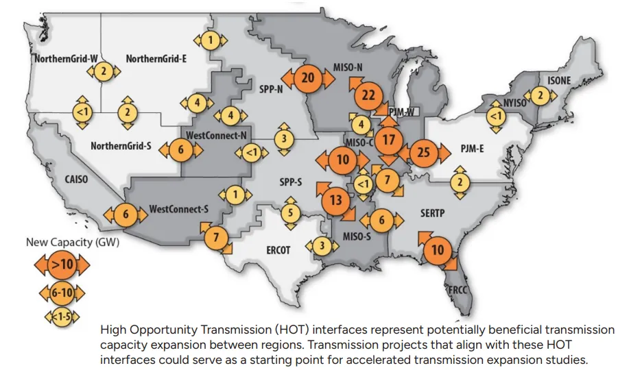 A map of potential interregional transmission in the U.S.