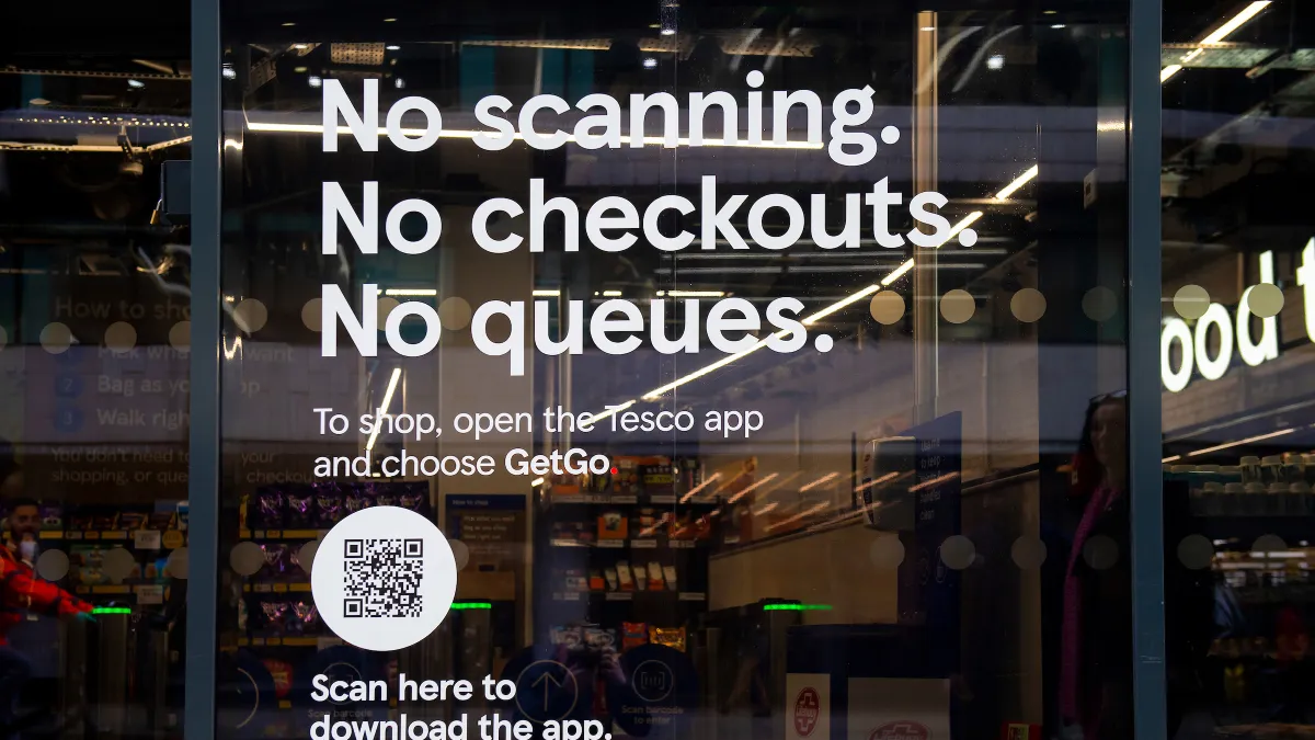 Information about frictionless shopping technology at Tesco GetGo store in London