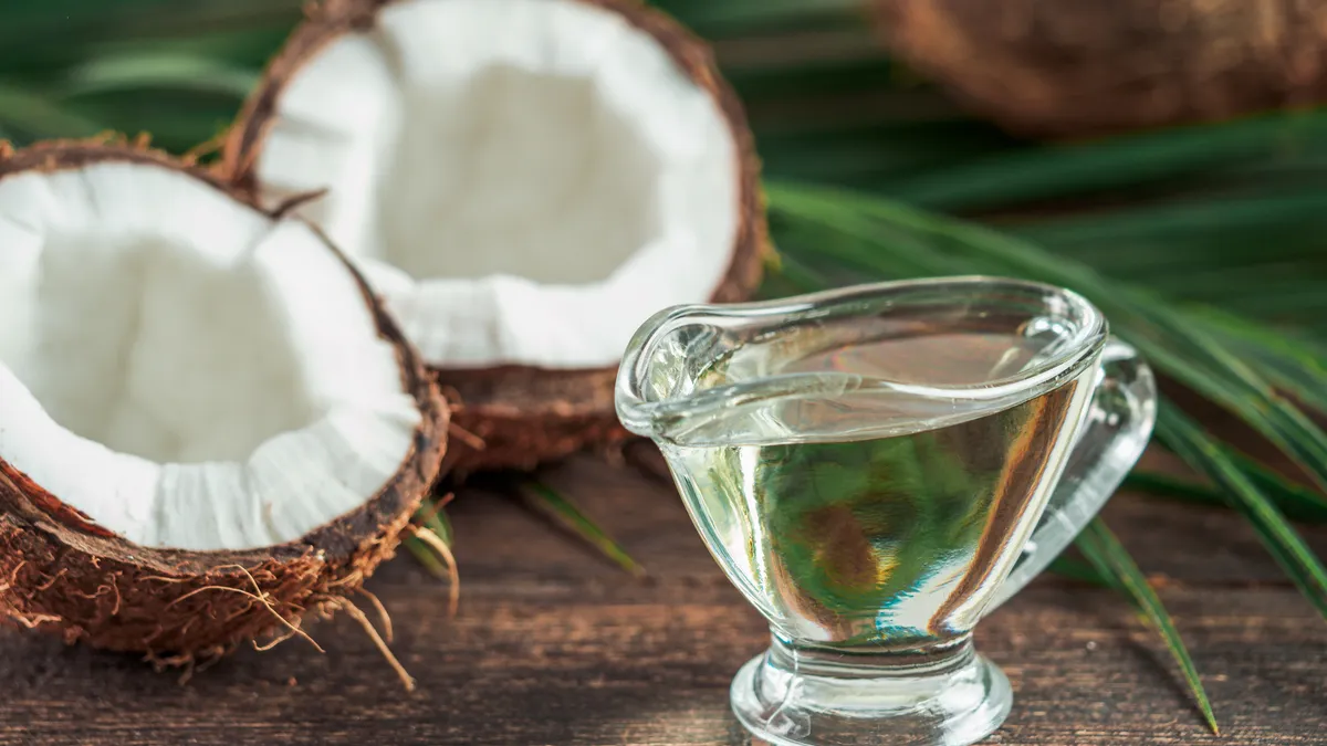 Coconuts after being pressed into an oil product