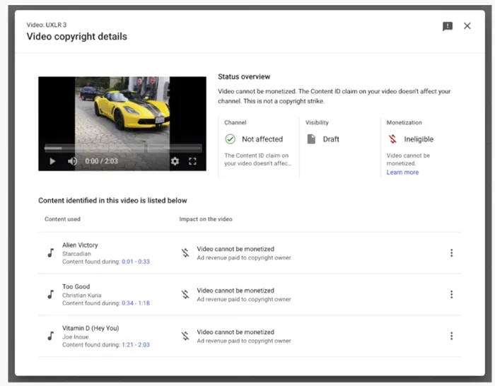 YouTube copyright details
