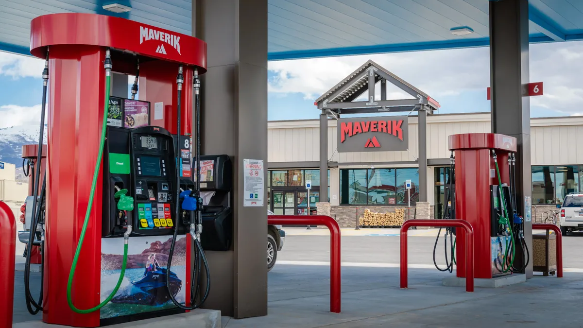 A photo of the exterior of a Maverik location.