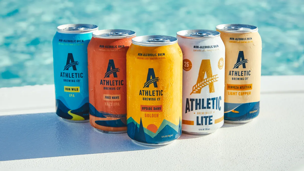 Cans of Athletic's non-alcoholic beer.